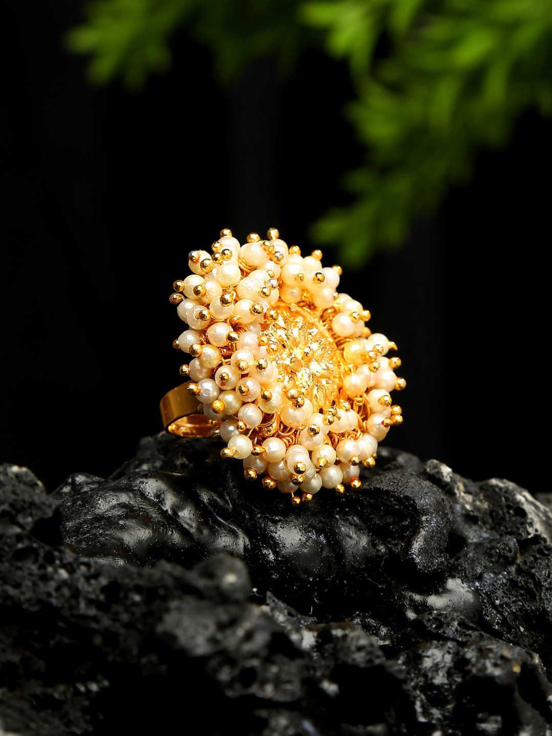 YouBella Gold-Plated & Yellow Pearl Beaded Finger Rings