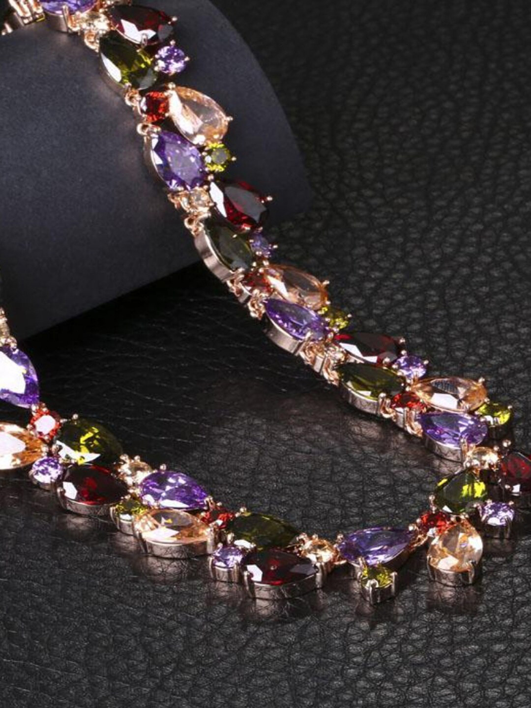 YouBella Rose Gold-Plated Purple & Maroon Crystals Necklace