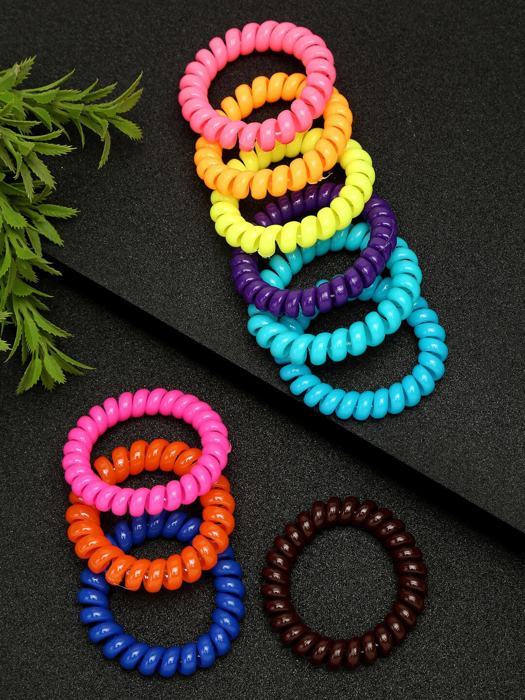 Celena Cole Women Pink & Green Telephone Cord Hair Accessory Set of 10