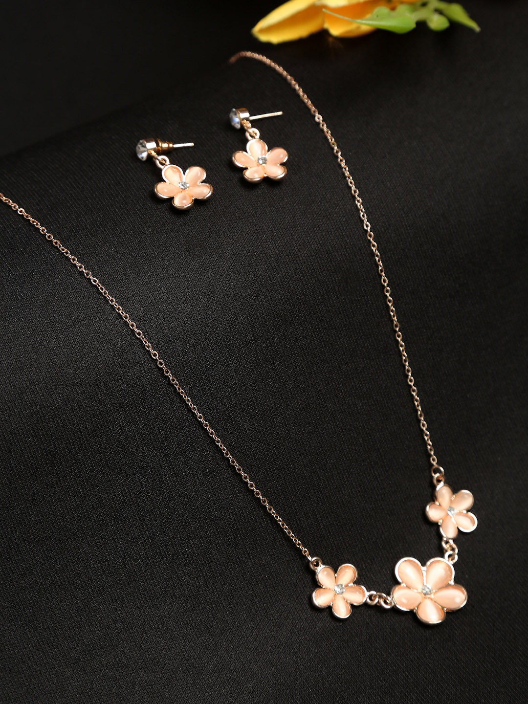 Celena Cole Gold-Plated White & Peach-Coloured Stone-Studded Jewellery Set