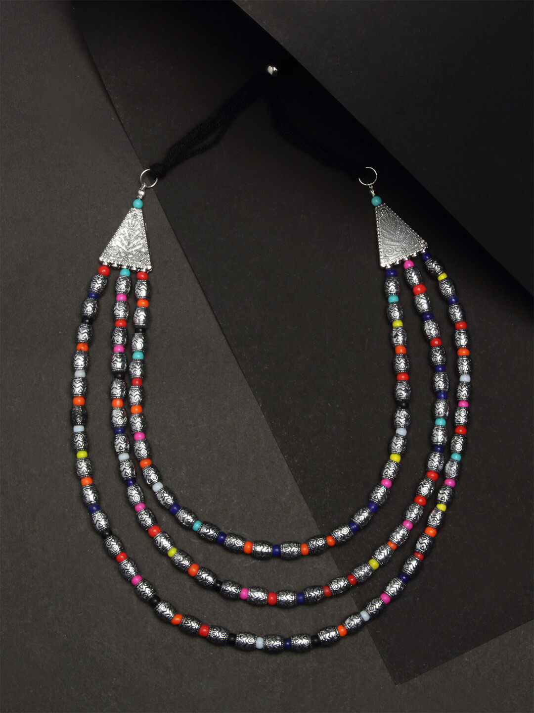 Celena Cole Silver-Toned & Red Layered Necklace