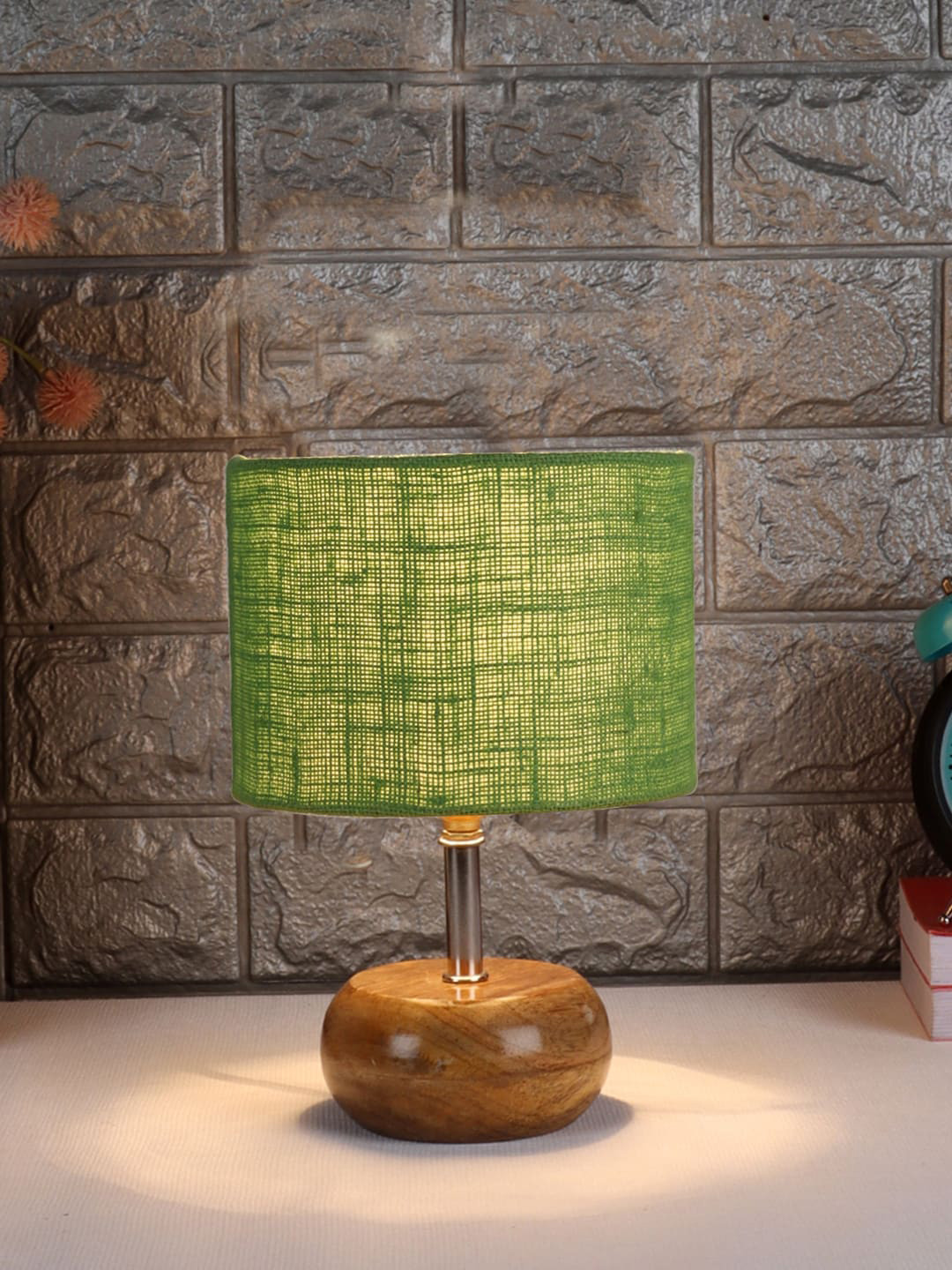 Devansh Green Wood Table Lamp with Jute Shade