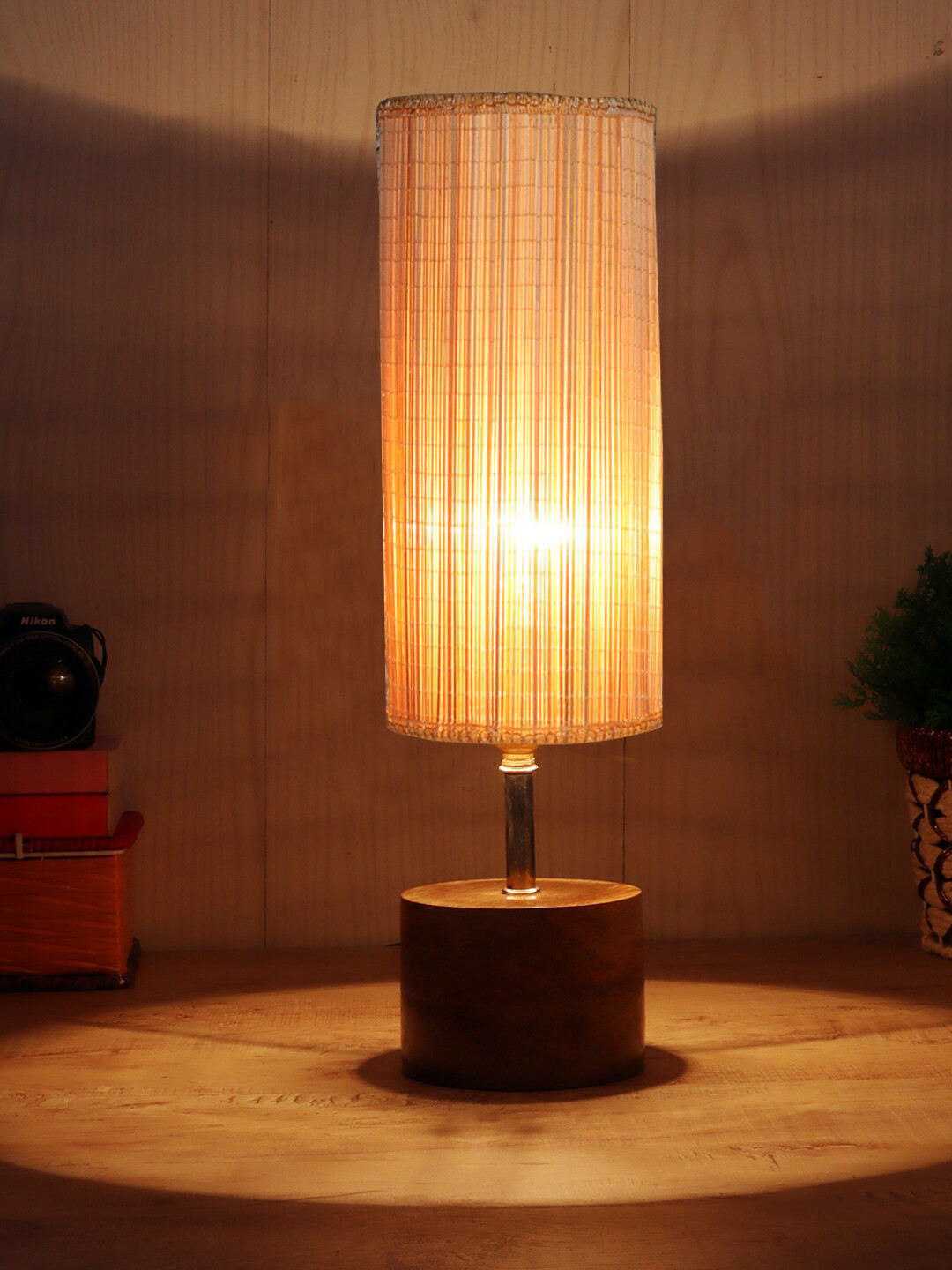 Devansh Beige Wood Table Lamp with Shade