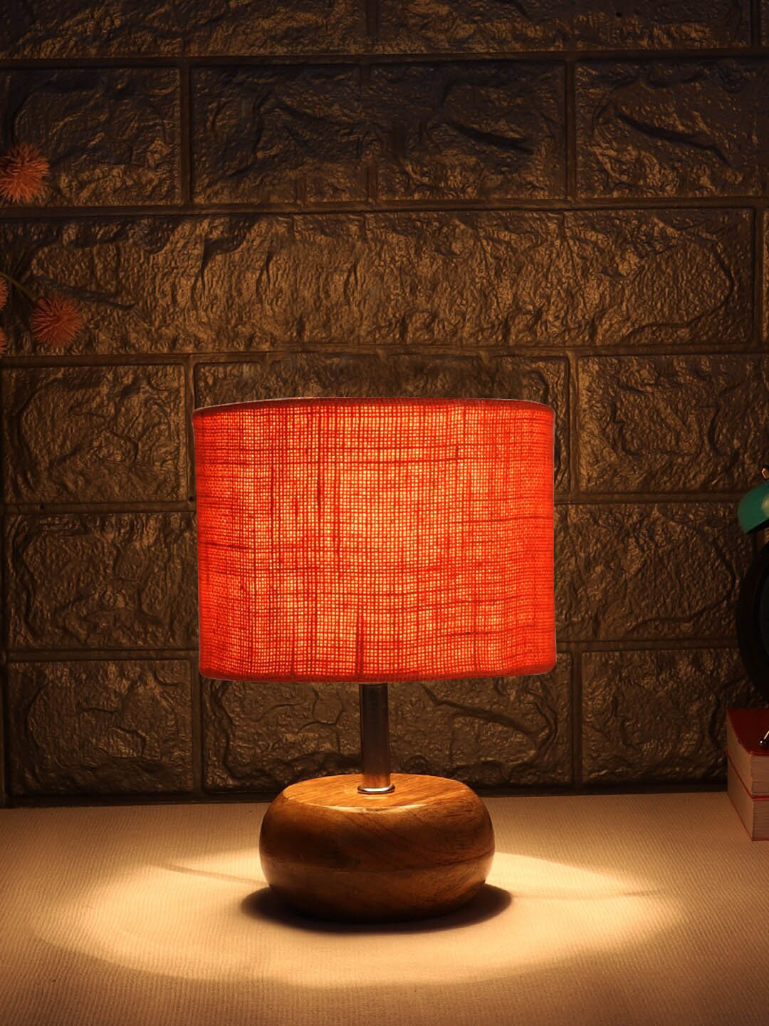 Devansh Orange Coloured Wood Table Lamp with Jute Shade