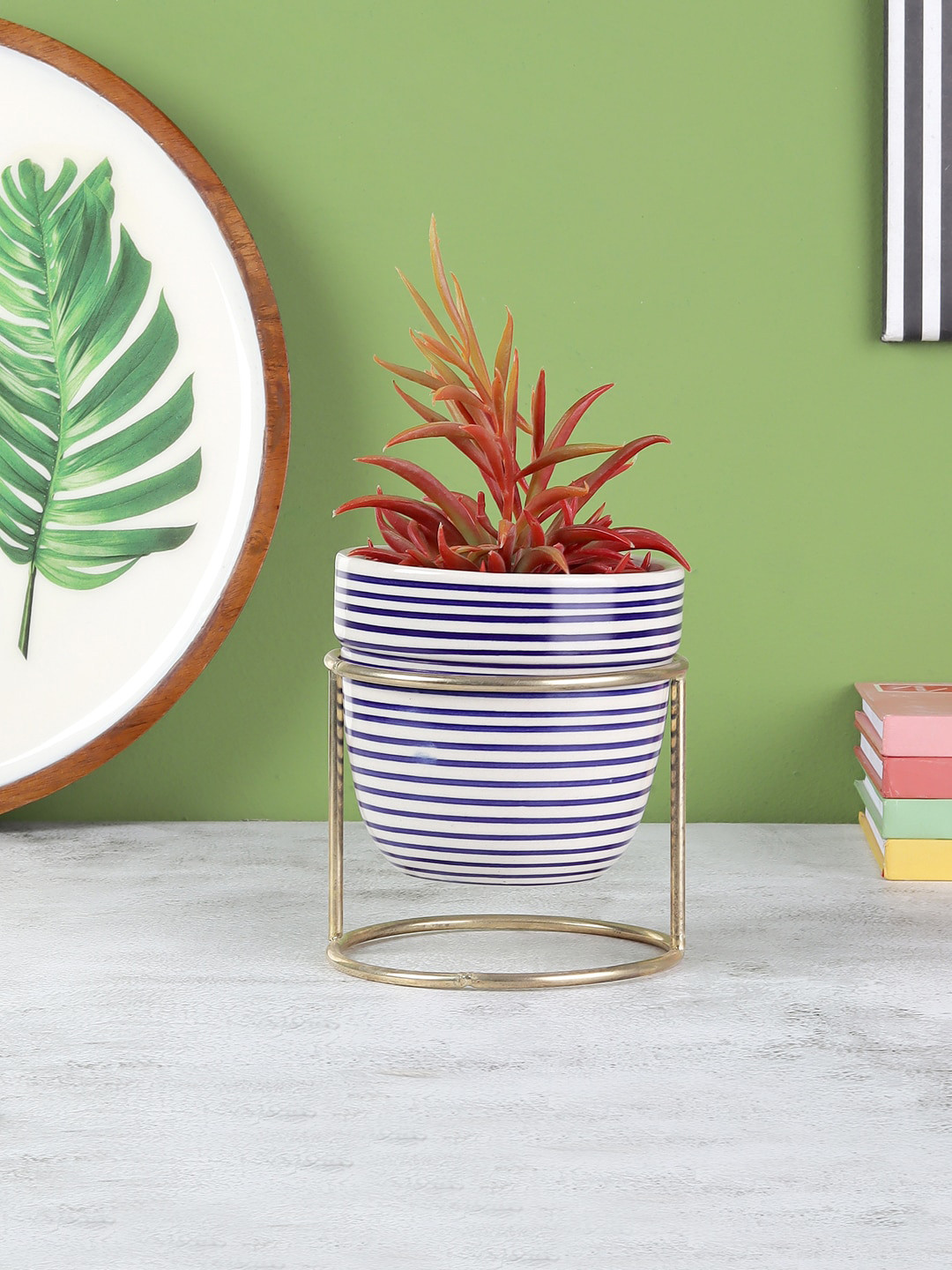 VarEesha Blue Spiral Ceramic Planter with Stand