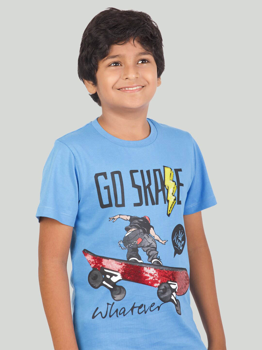Zalio Boys Blue Printed Sequinned T-shirt