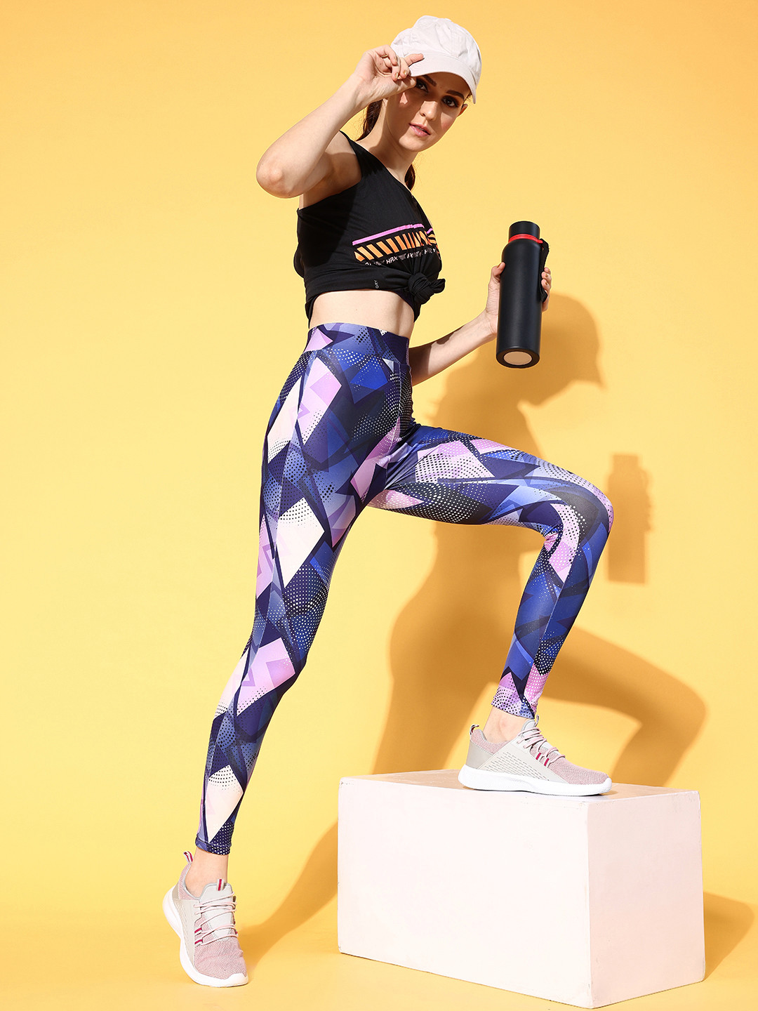 Berrylush Women Purple Abstract Print Wide Band Sports Tights