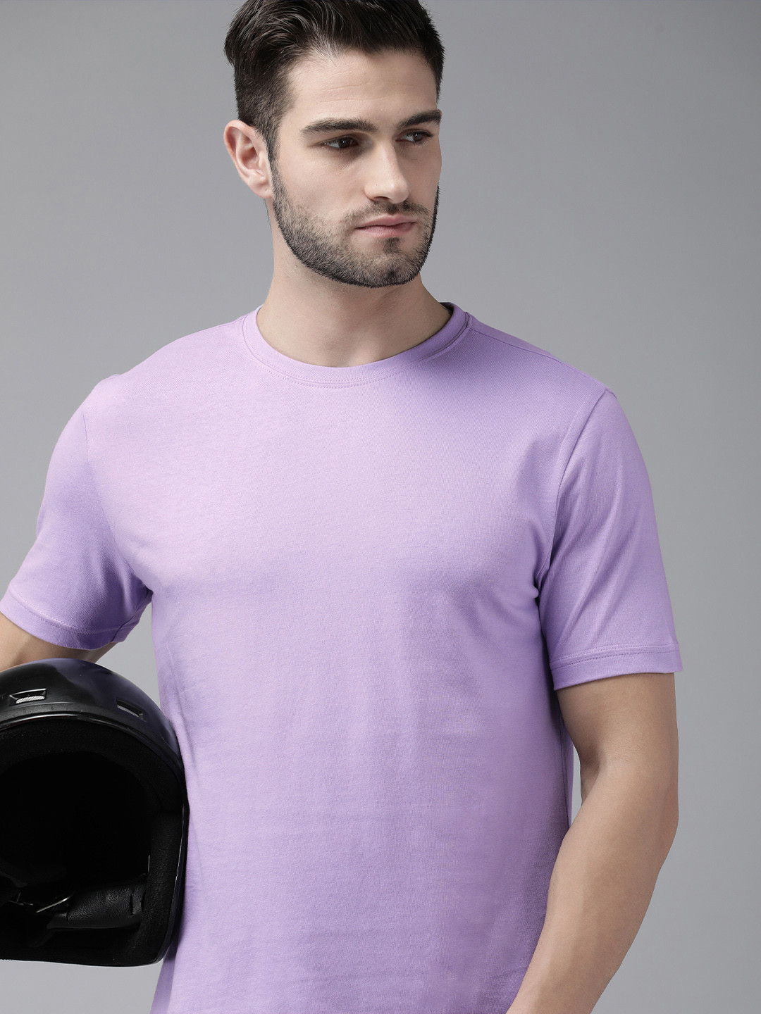 Roadster Men Lavender Solid T-shirt