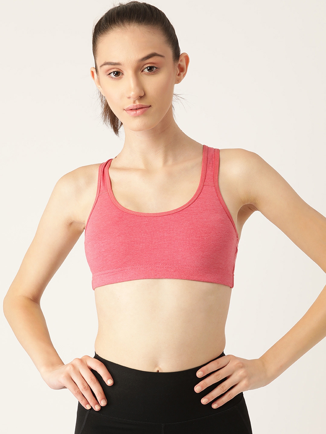 Lady Lyka Medium Impact Seamless Cotton Sports Bra - Hot Pink