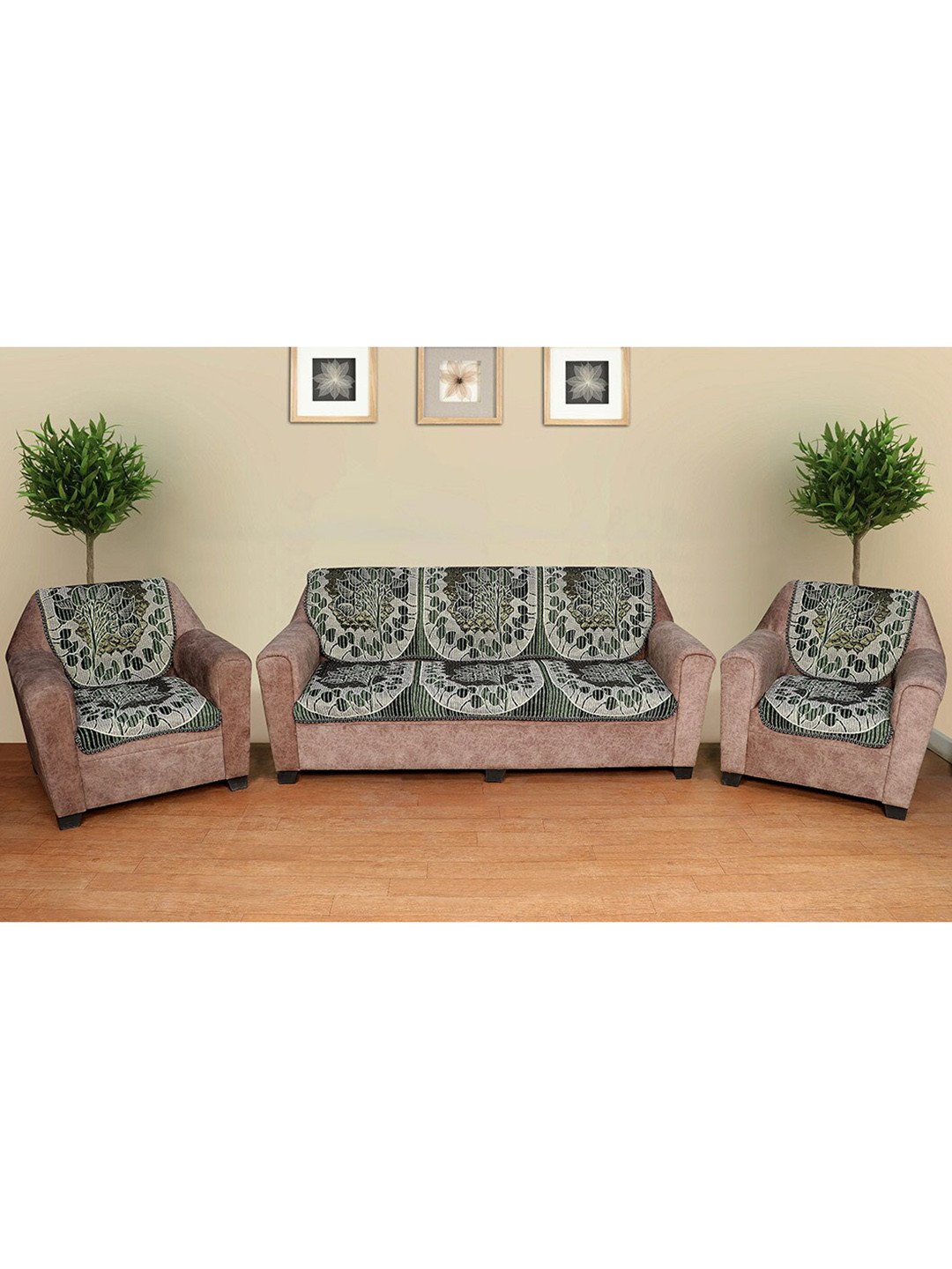AAZEEM Set Of 6 Green Printed 5-Seater Sofa Cover