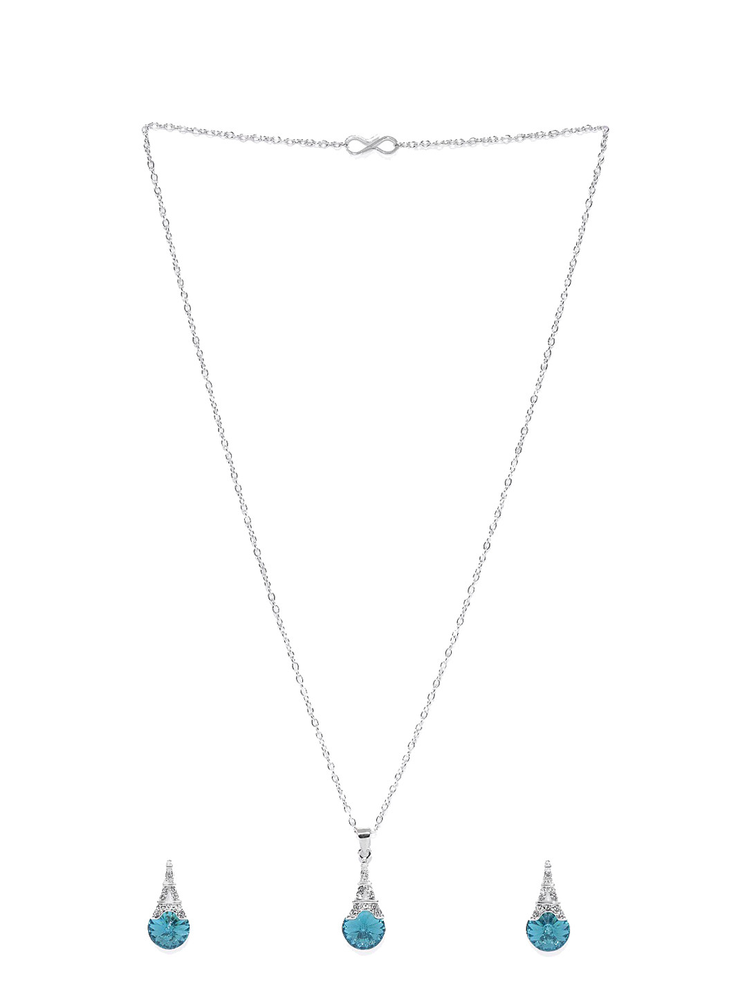 Mahi Rhodium-Plated White & Blue Stone-Studded  Pendant Set