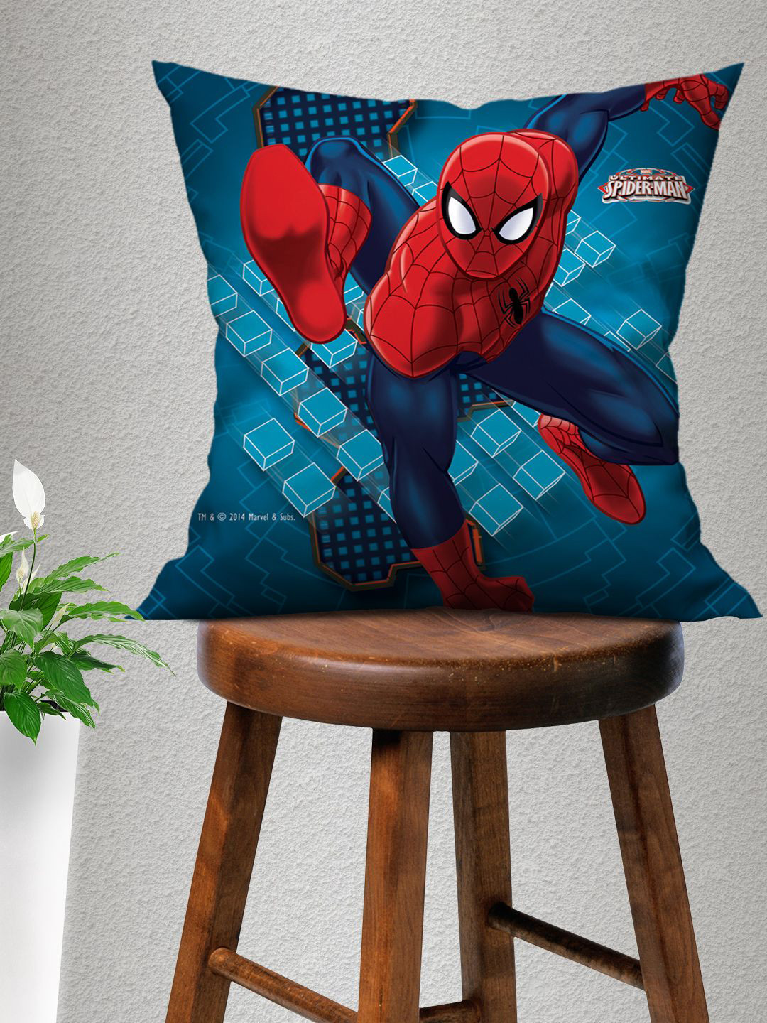 Marvel Spiderman Blue Cartoon Characters Polyester Quick-Dry Square Cushion Cover -16x16In