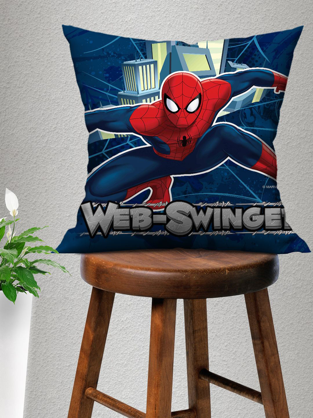 Marvel Blue Cartoon Characters Polyester Durable Square Cushion Cover -16x16In