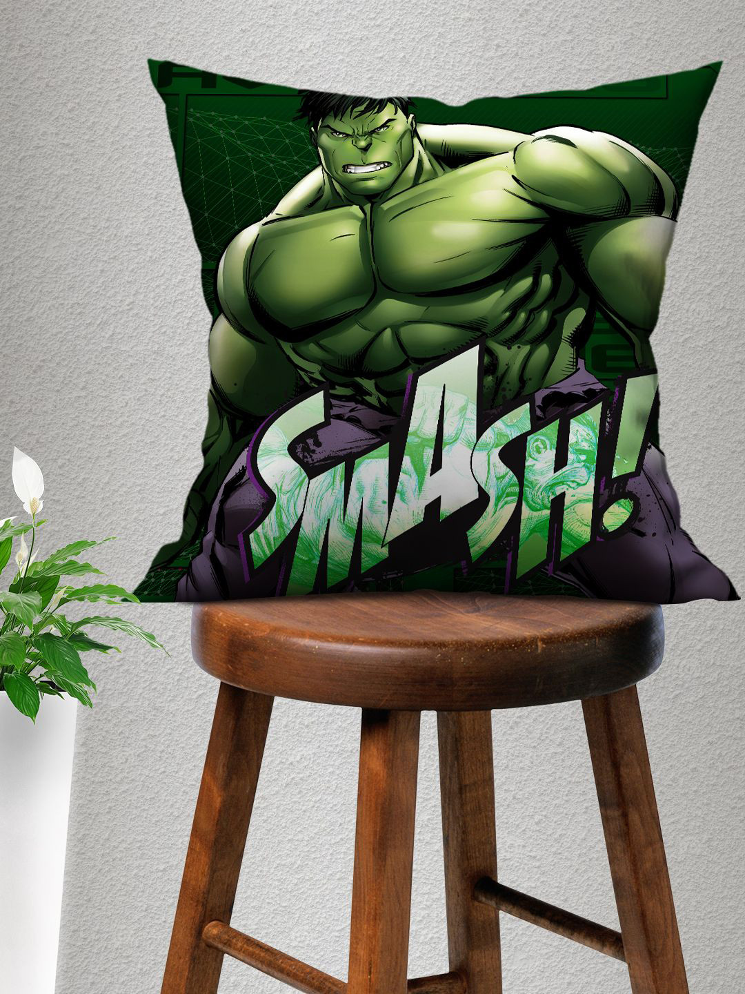 Marvel Green Hulk Printed Square Cushion Cover
