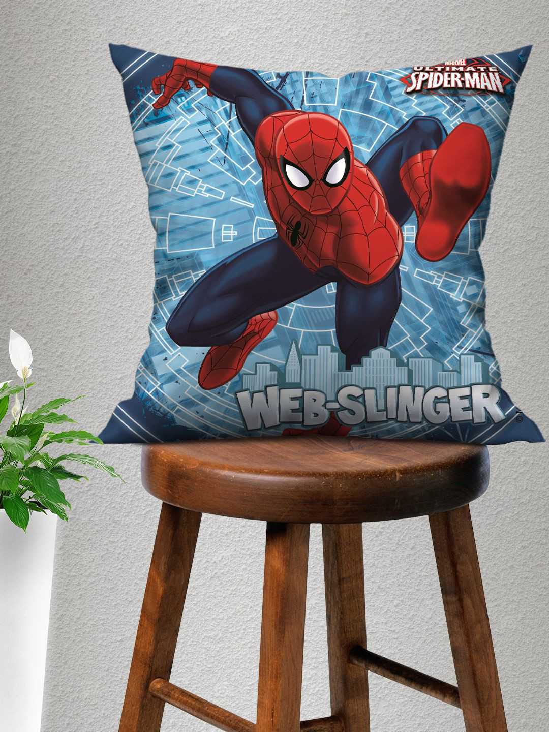 Marvel Navy Blue & Red  Spiderman Single Square Cushion Cover