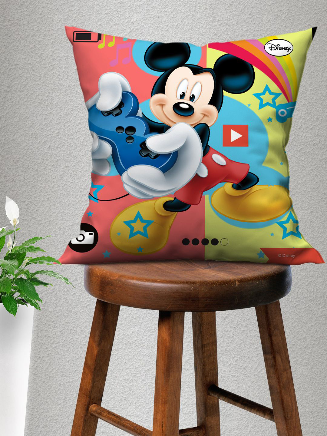 Disney Orange & Blue Mickey Mouse Printed Square Cushion Covers