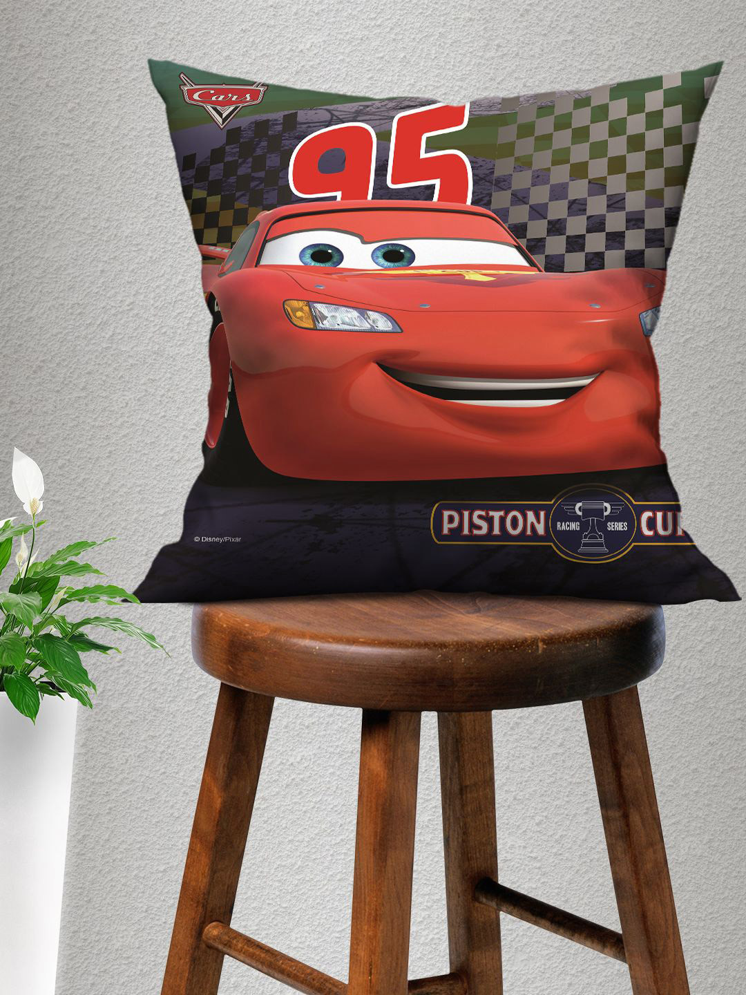 Disney Red & White Cars Square Cushion Cover