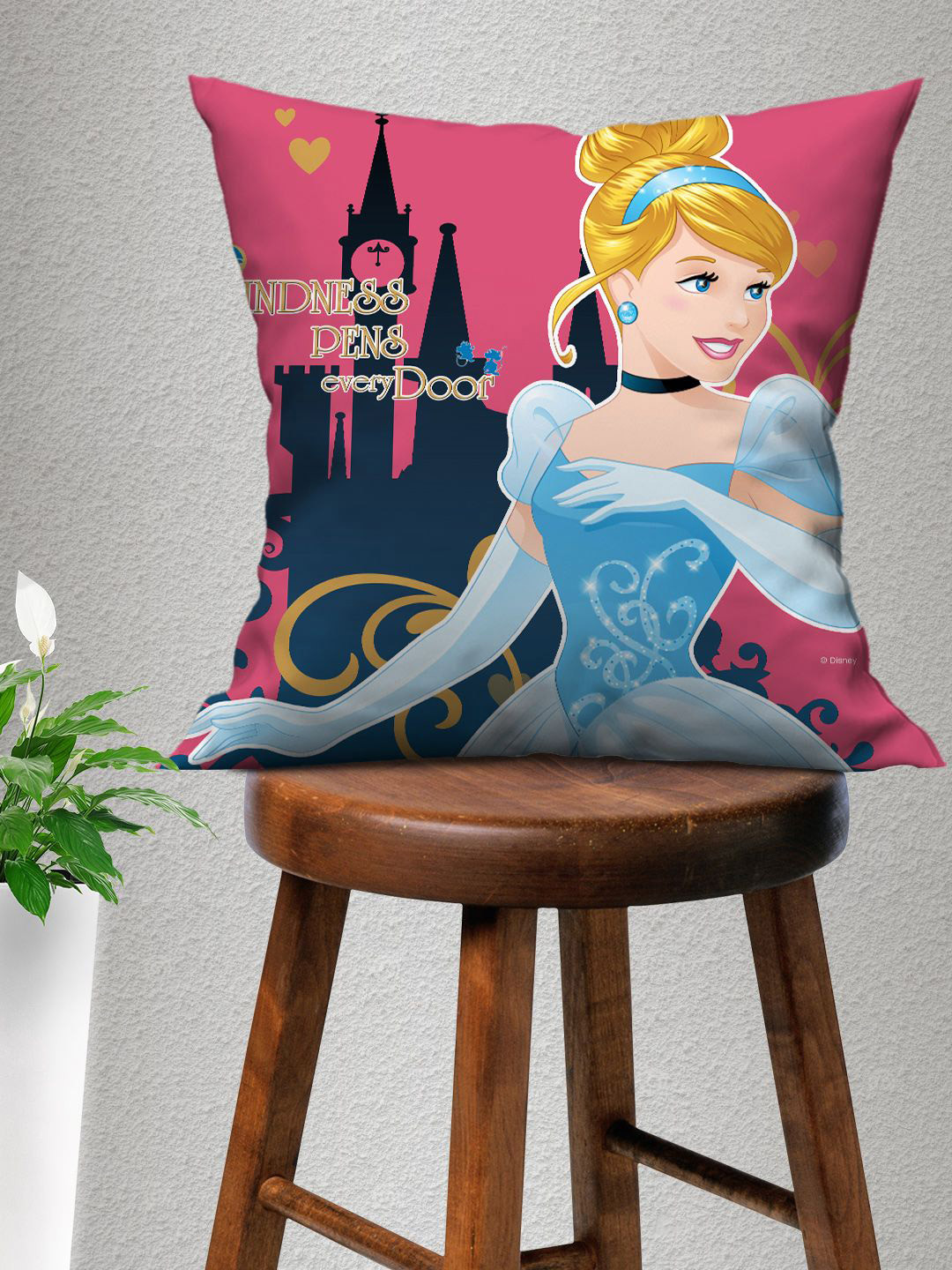 Disney Princess Pink Cartoon Characters Polyester Quick-Dry Square Cushion Cover -16x16In