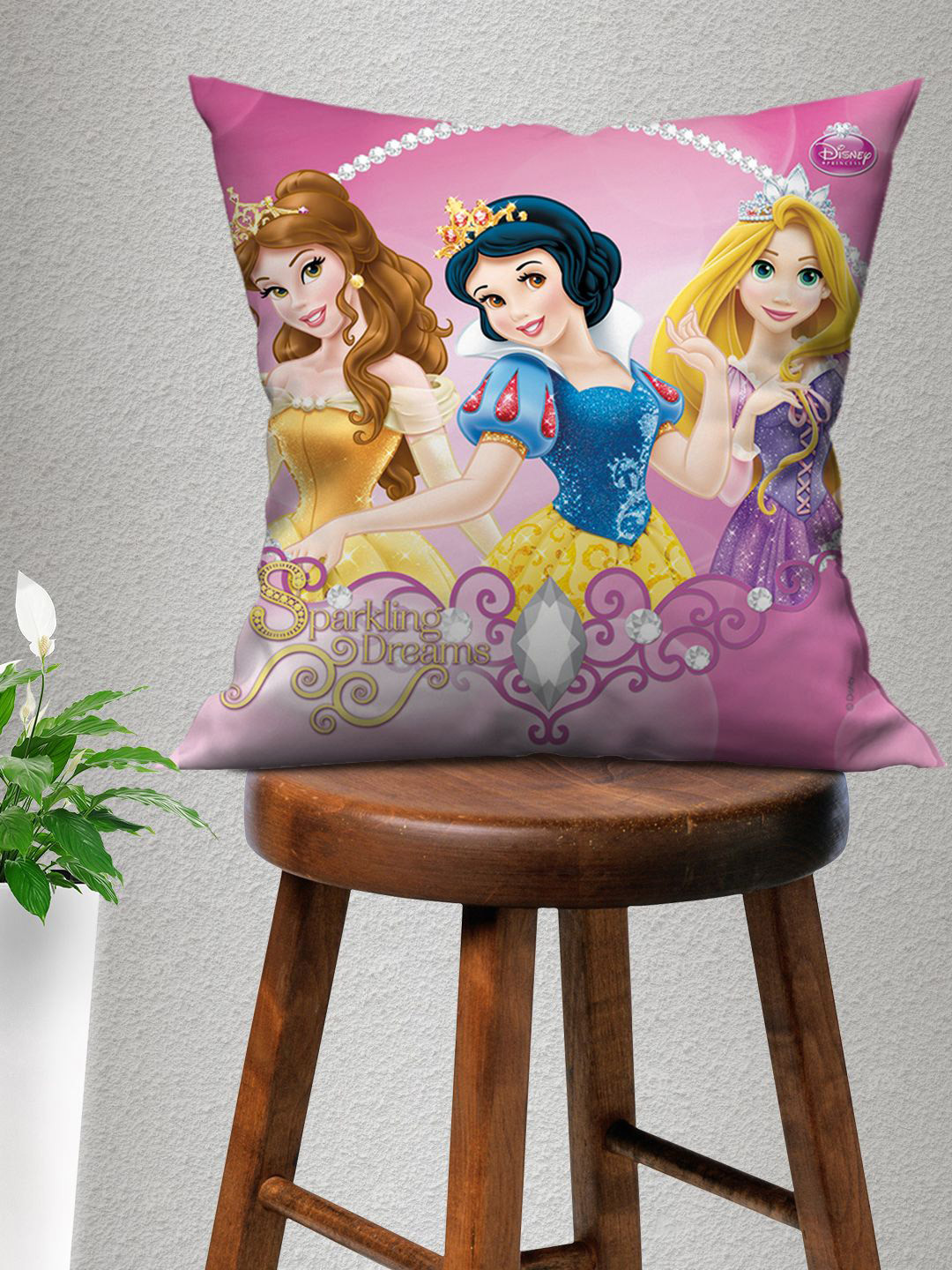 Disney Pink Cartoon Characters Polyester Washable Textured Square Cushion Cover -16x16In