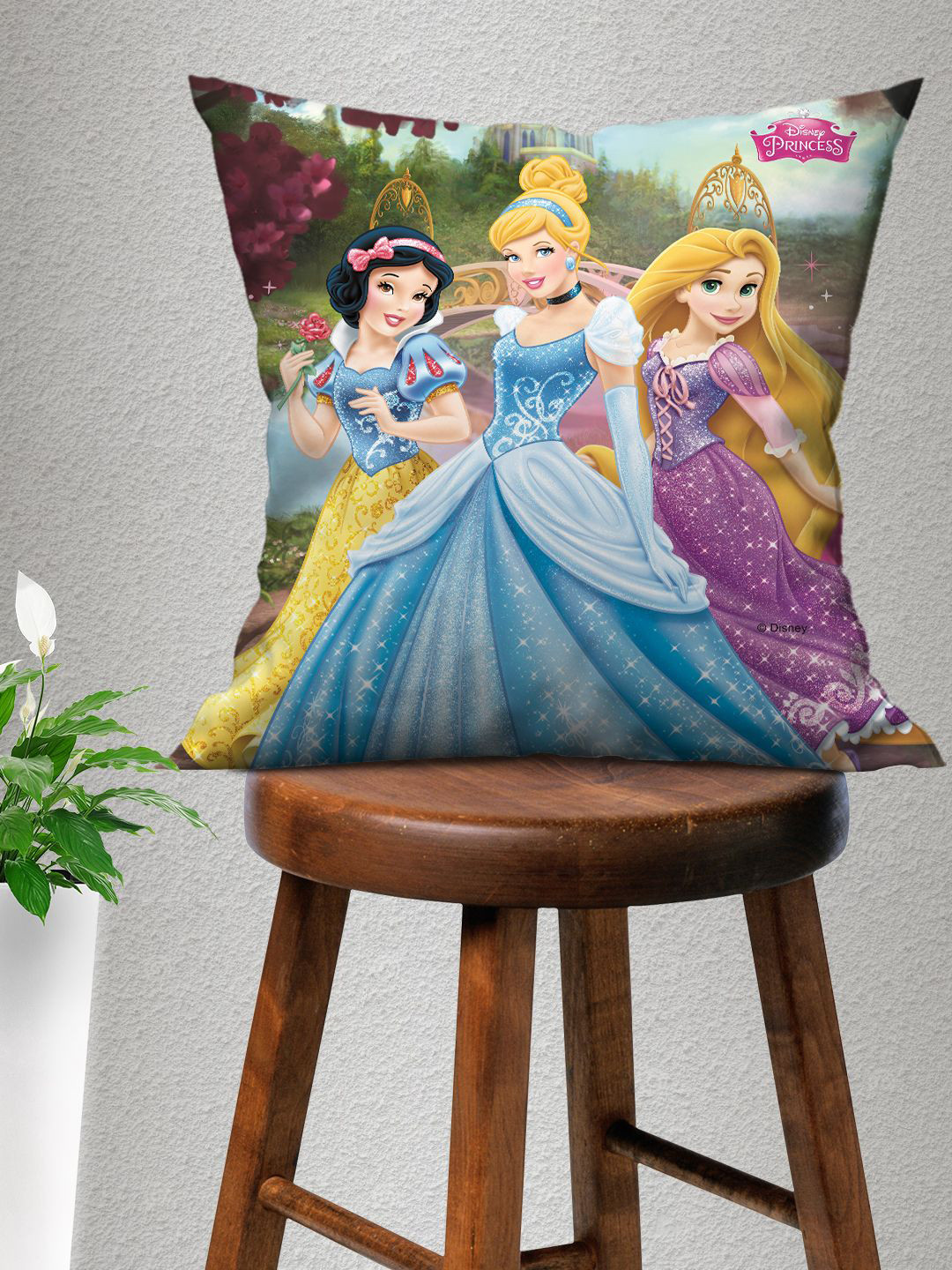 Disney Princess Cartoon Characters Polyester Silk Anti-Wrinkle Cushion Cover -16x16In