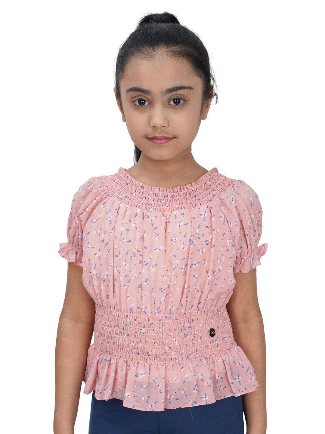 Tiny Girl Pink Floral Print Cinched Waist Top