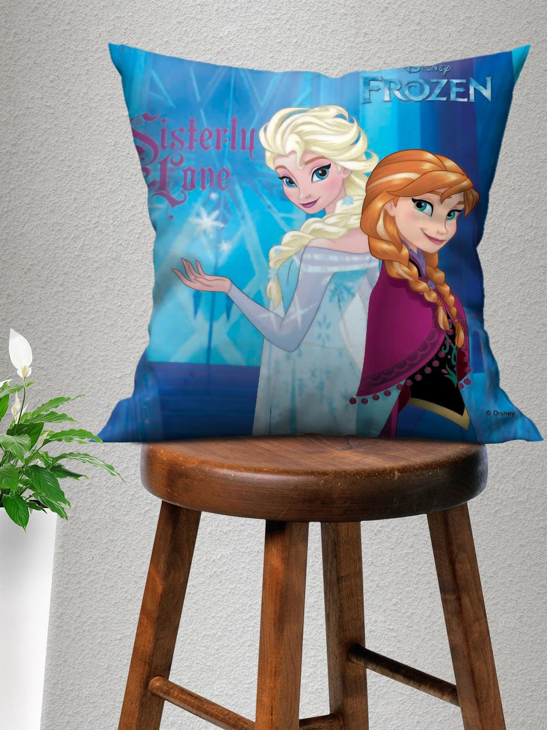 Disney Kids Blue Frozen Printed Cushion With Cover
