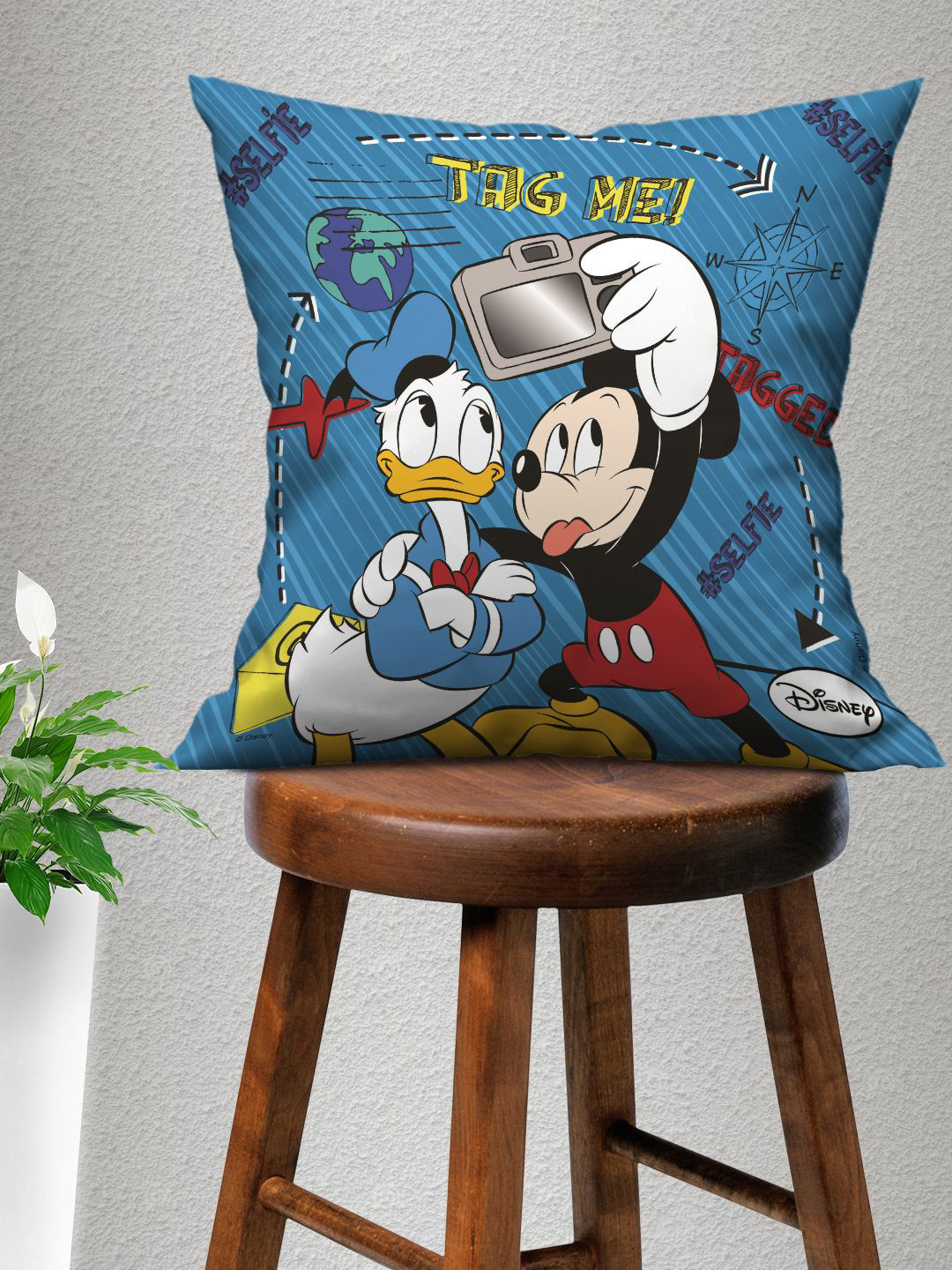Disney Blue Mickey Mouse Printed Square Cushion With Cover
