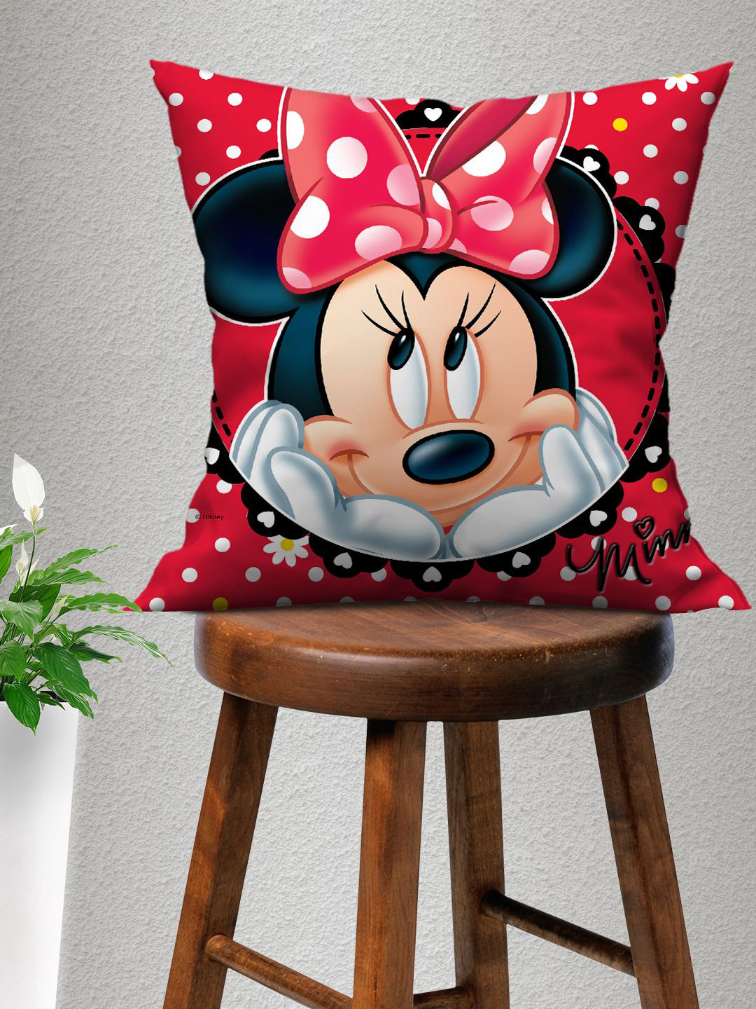 Disney Pink Minnie Mouse Printed Square Cushion With Cover