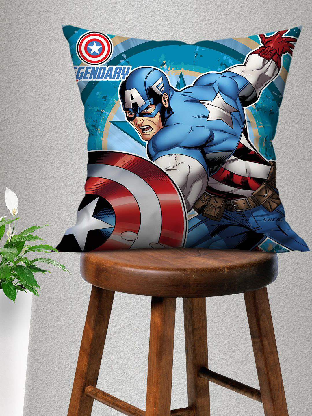 Marvel Blue Captain America Printed Square Cushion With Cover