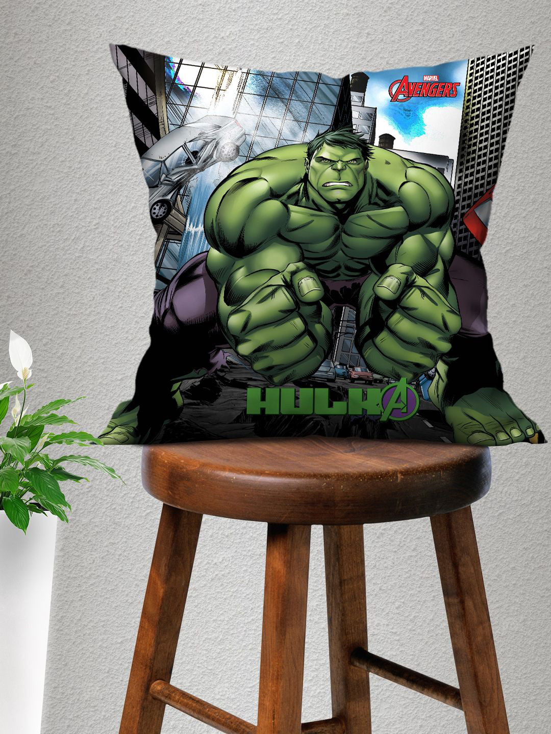 Athom Living Marvel Green Hulk Print Square Cushion With Cover