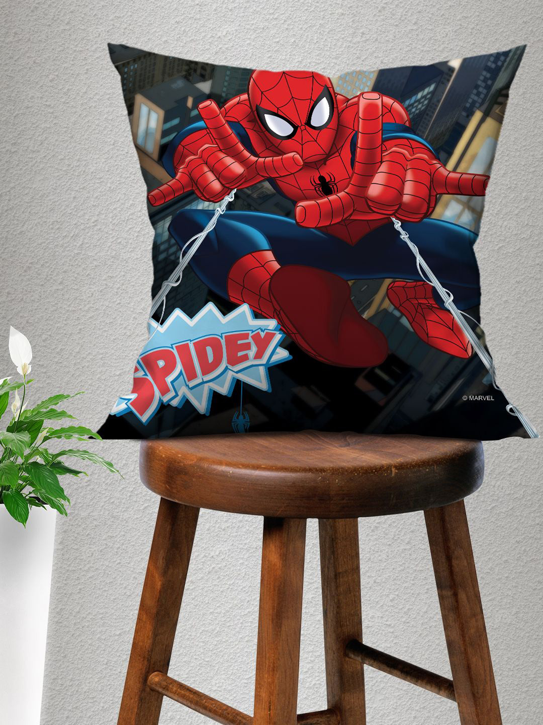 Marvel Red Spiderman Printed Square Cushion With Cover