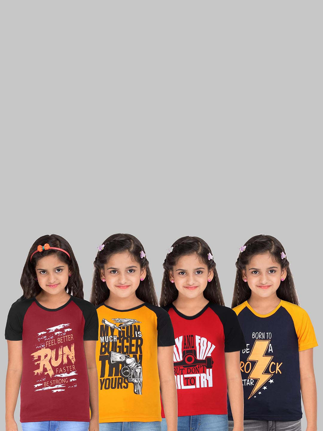 Fleximaa Kids Pack Of 4 Printed V-Neck T-shirt