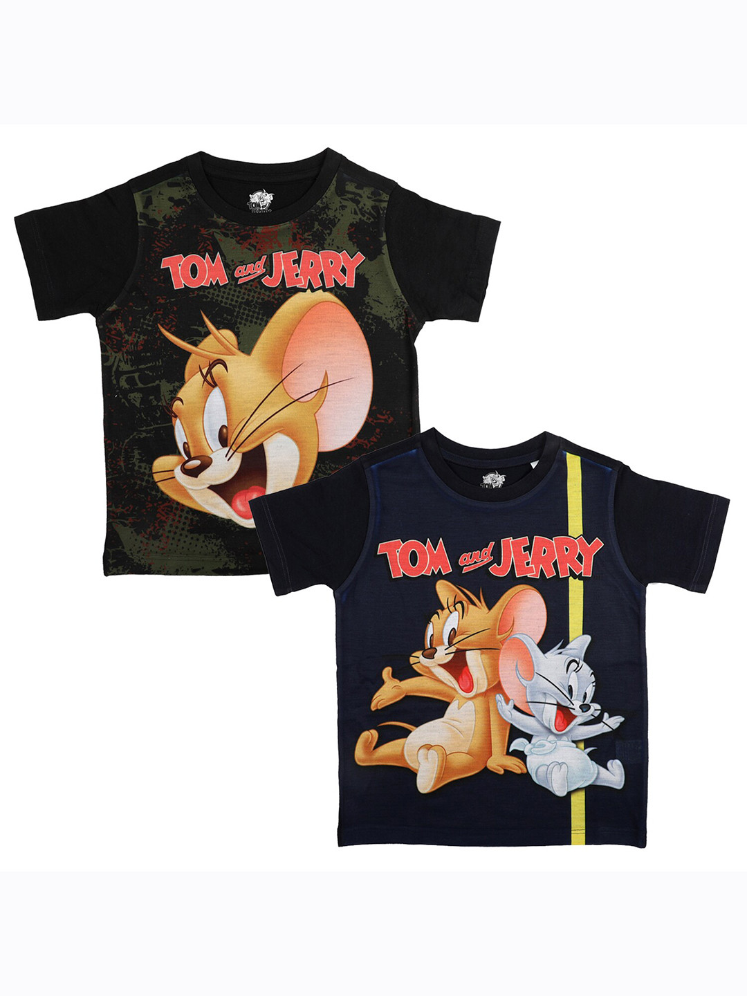 Tom & Jerry by Wear Your Mind Boys Pack of 2 Black & Navy Blue Tom & Jerry Printed T-shirt