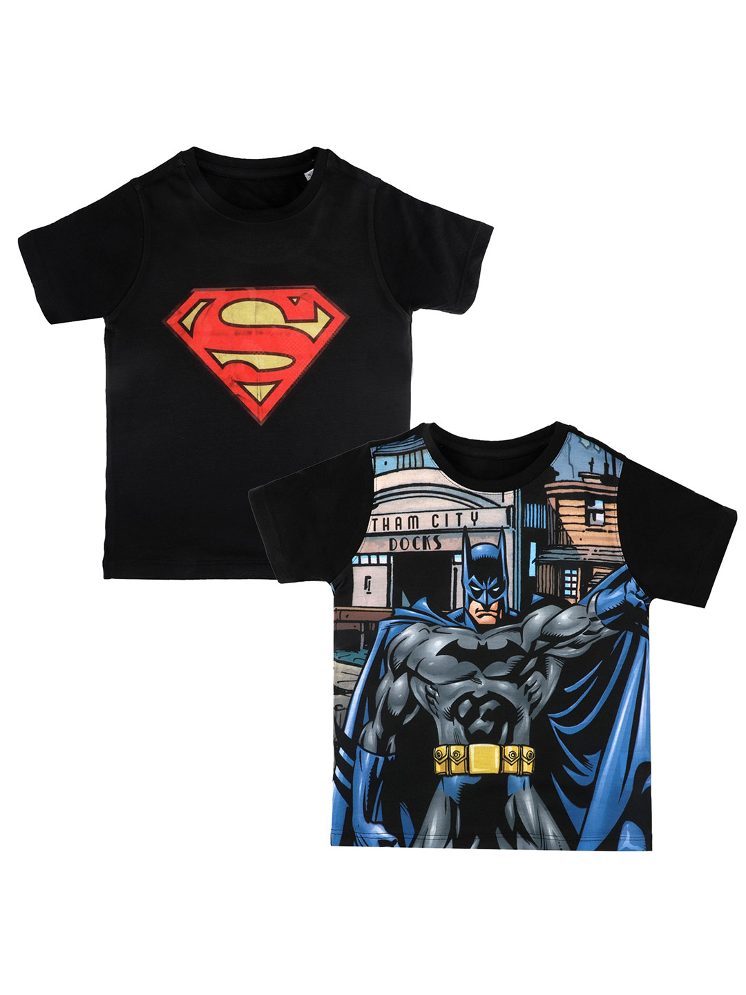 DC by Wear Your Mind Boys Black & Blue Set Of 2 Printed T-shirt