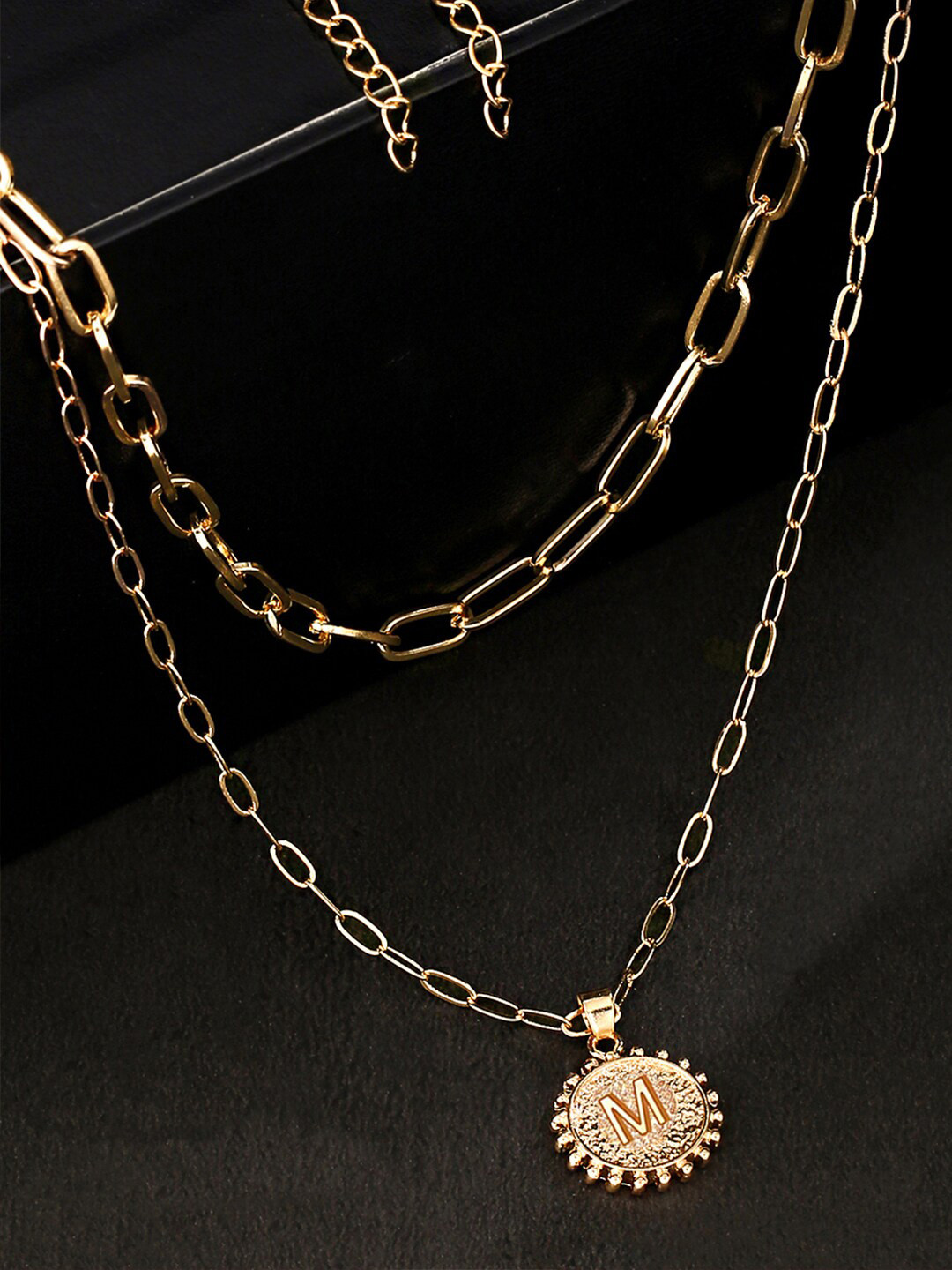 Yellow Chimes Women Gold-Toned & Plated Initial Letter M Layered Chain Necklace