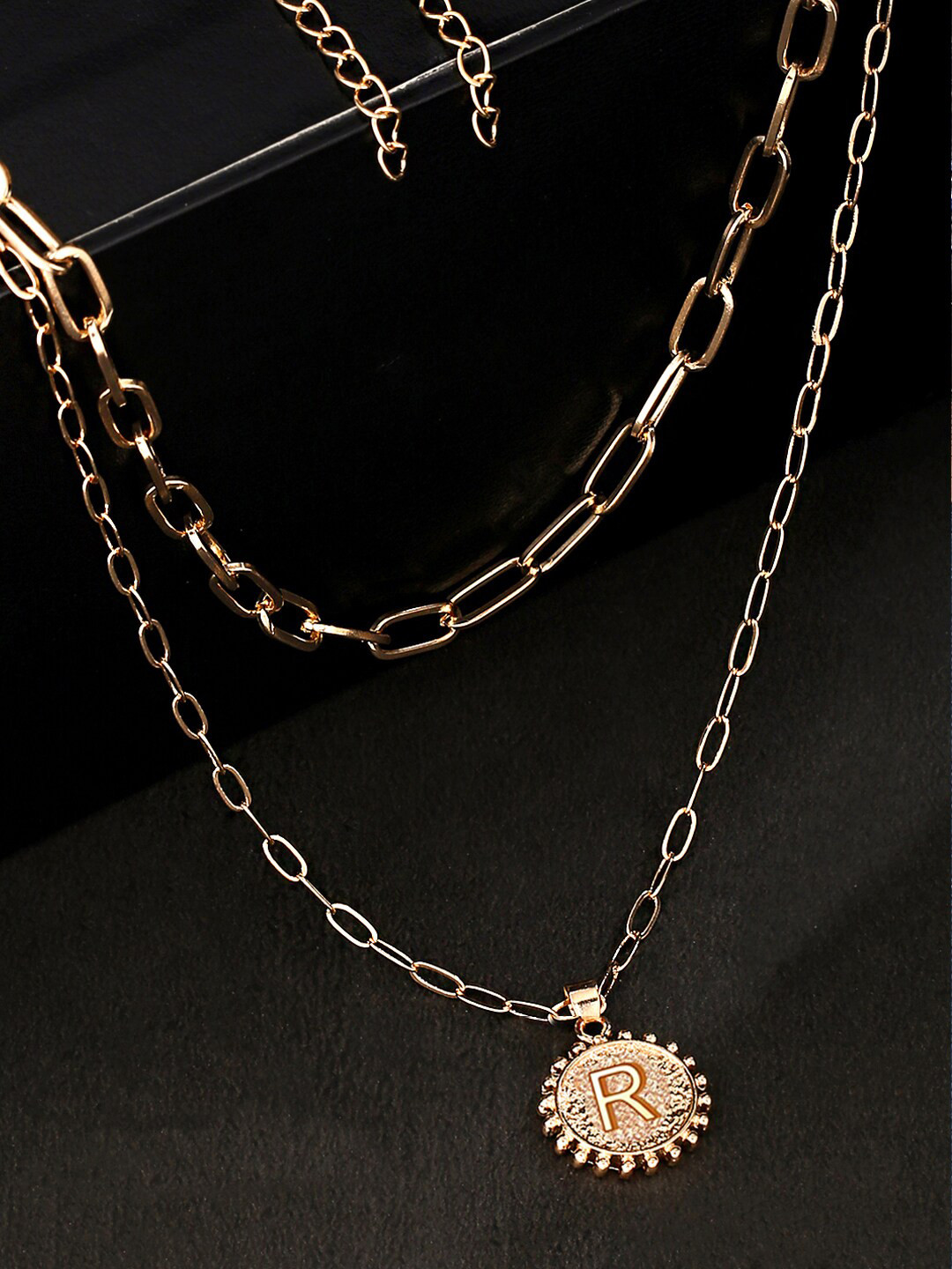 Yellow Chimes Gold Plated Layered Initial Letter 'R'  Chain Necklace