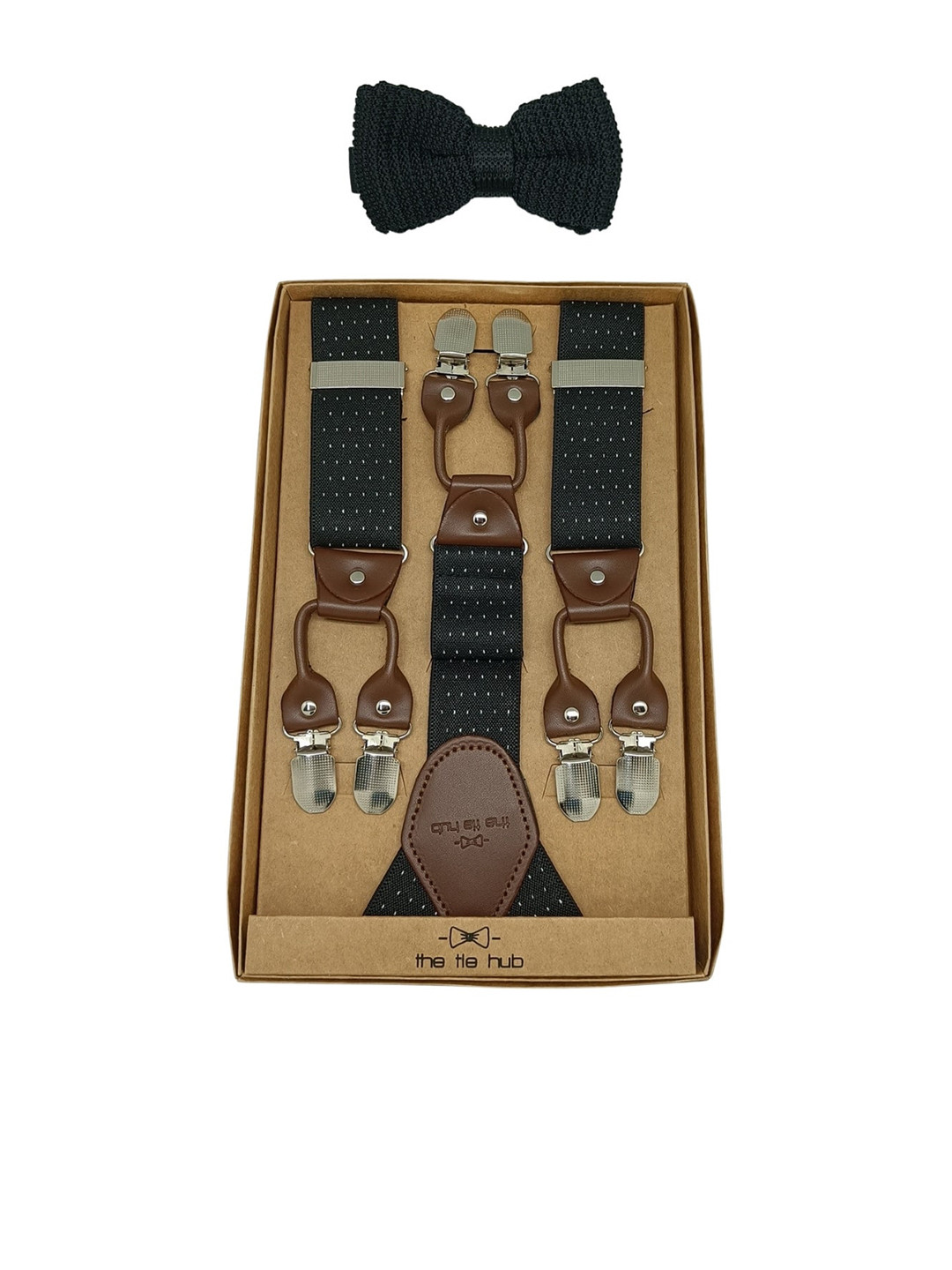 The Tie Hub 2 Piece Men Black Textured Accessory Gift Set