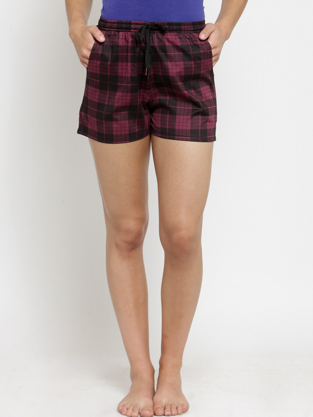 Boston Club Women Maroon & Black Printed Lounge Shorts