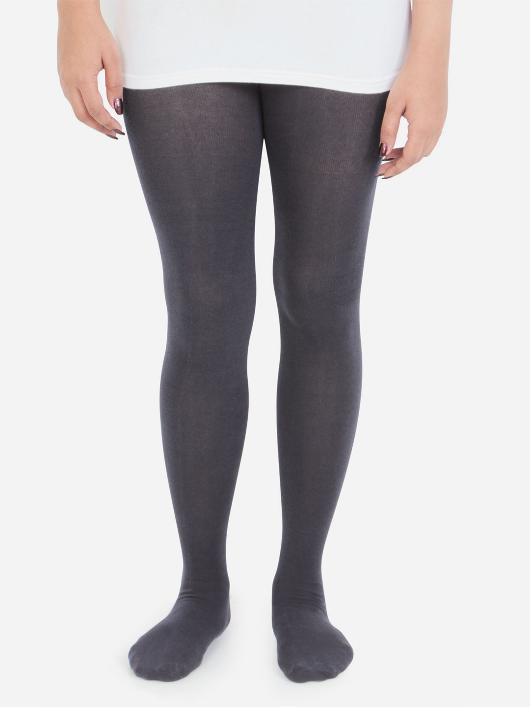 Bonjour Women Grey Solid Cotton Stockings