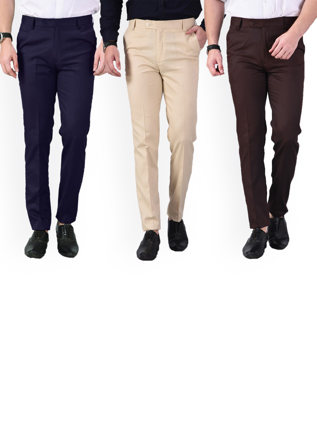 AD & AV Men Pack of 3 Classic Easy Wash Pleated Chinos Trousers