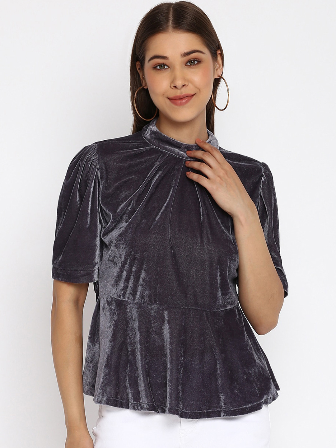 Mayra Grey A-Line Velvet Top