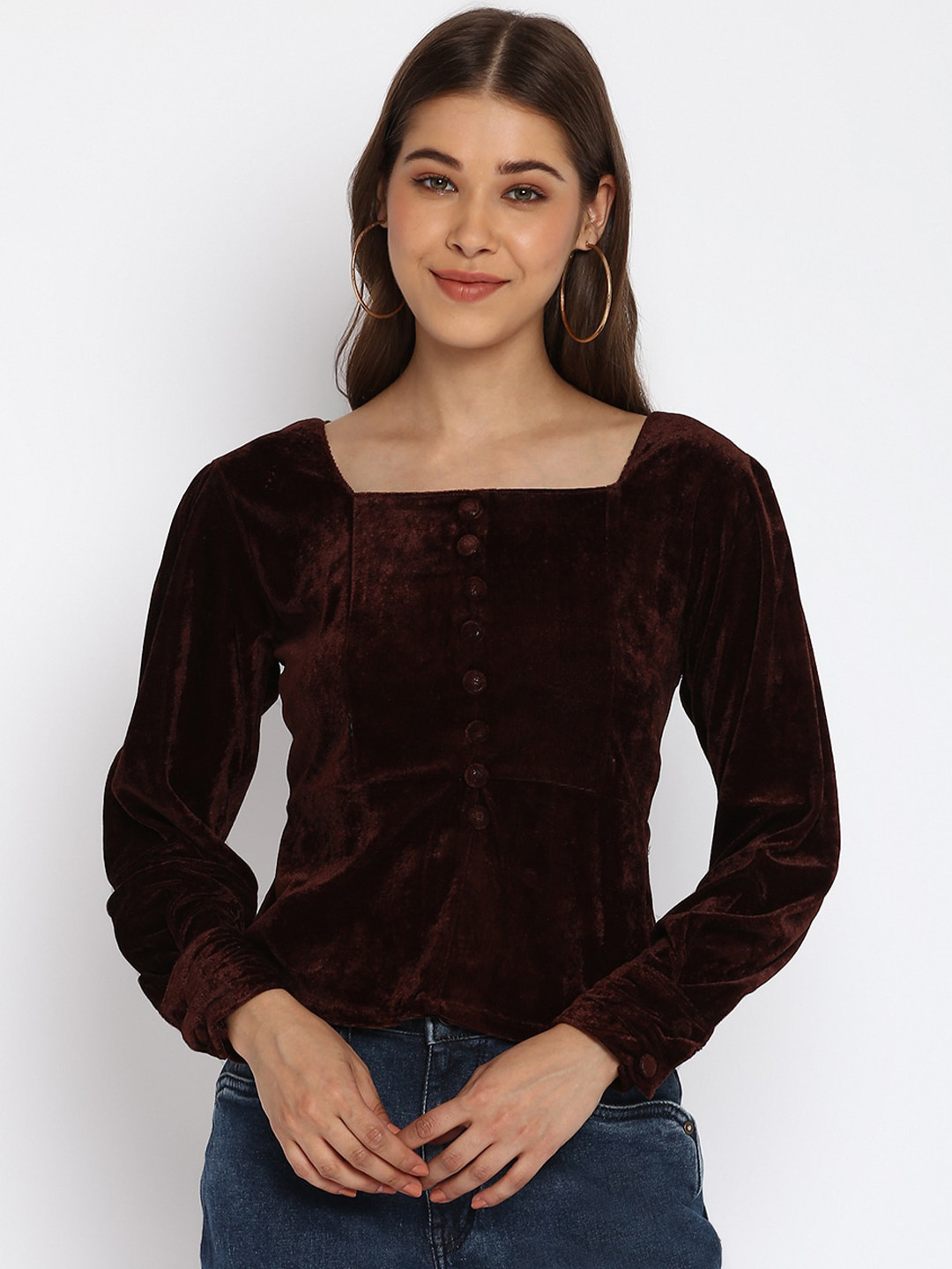 Mayra Brown Velvet Fitted Top