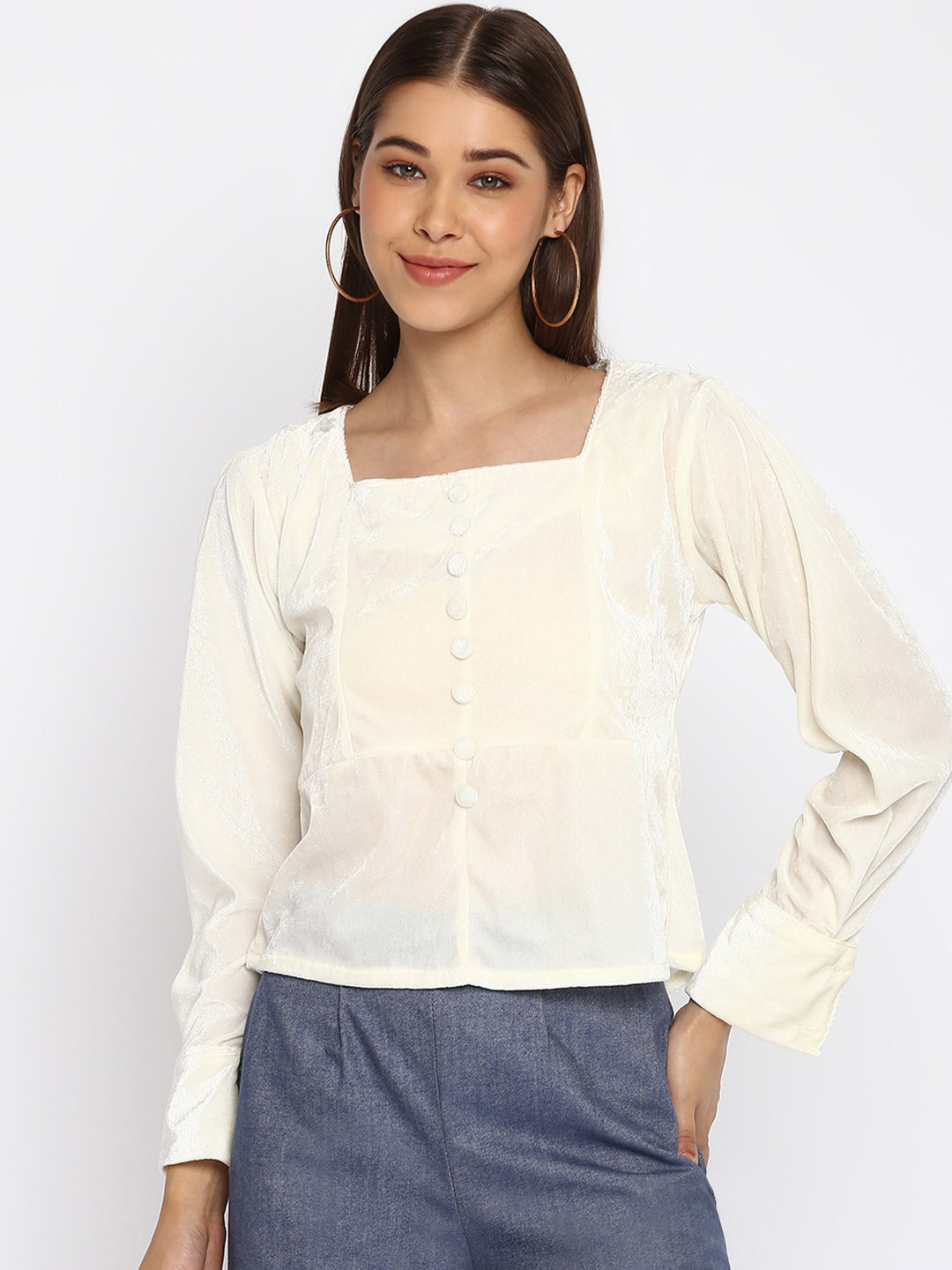 Mayra White Velvet Top