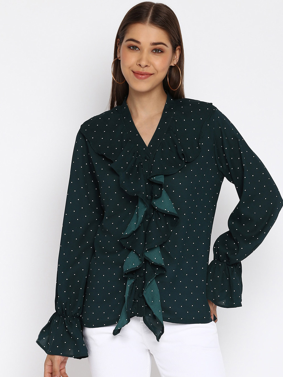 Mayra Green Print Velvet Top