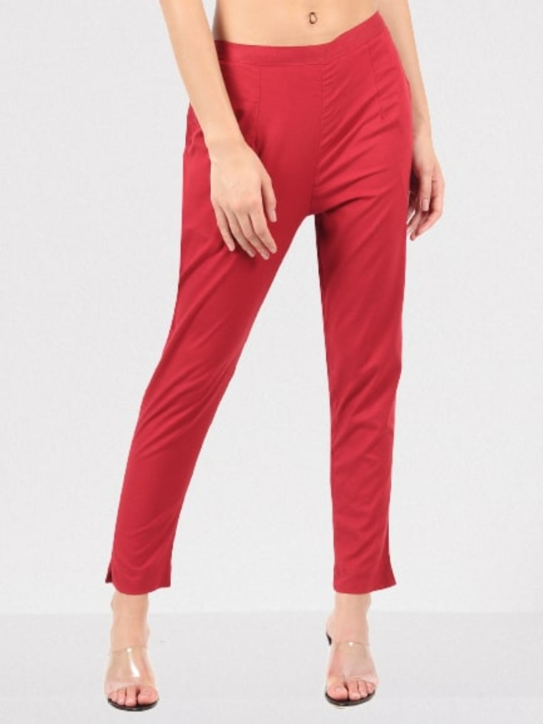 MUFFLY Women Maroon Cropped Trousers