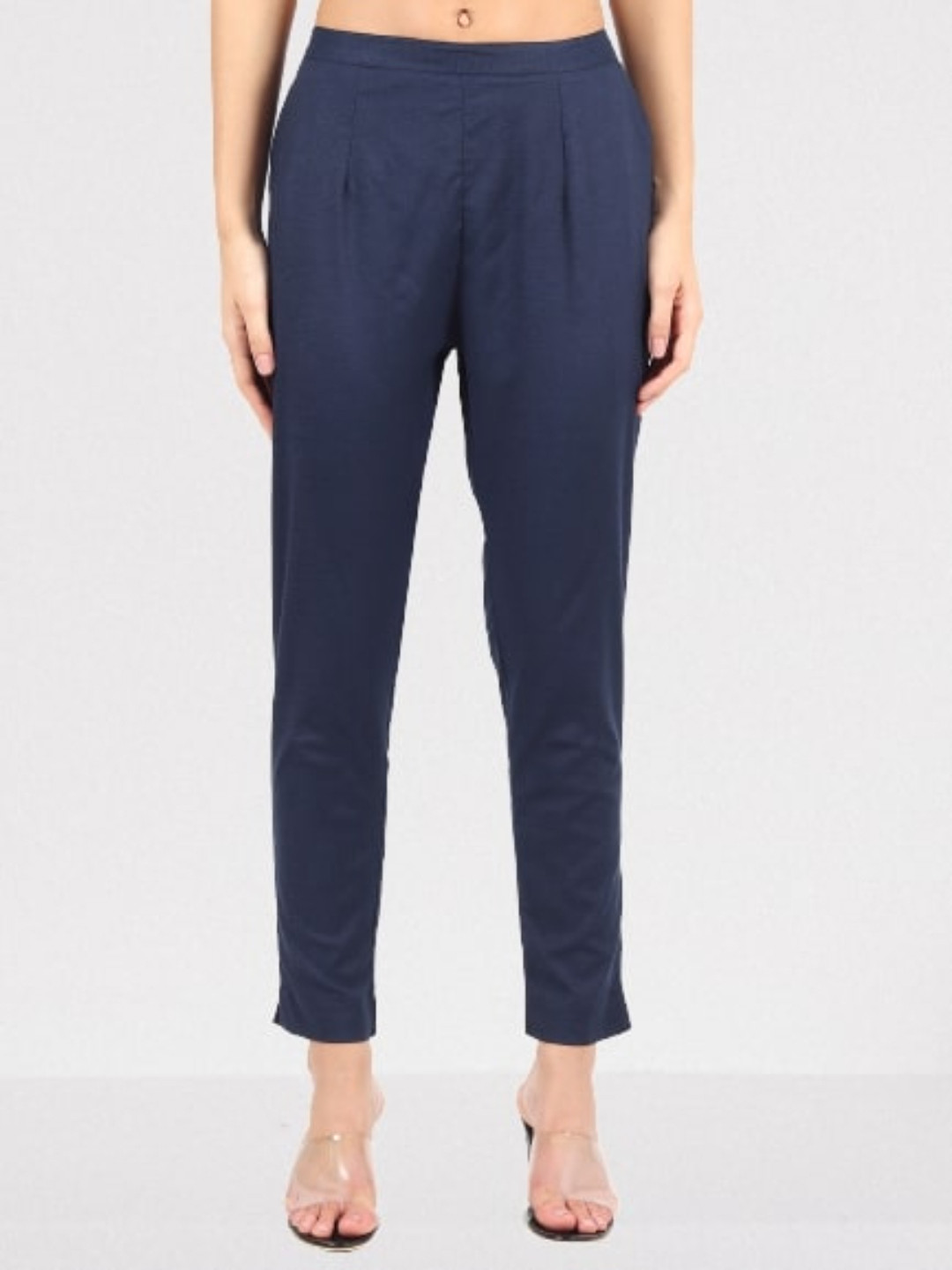 MUFFLY Women Navy Blue Cropped Trousers