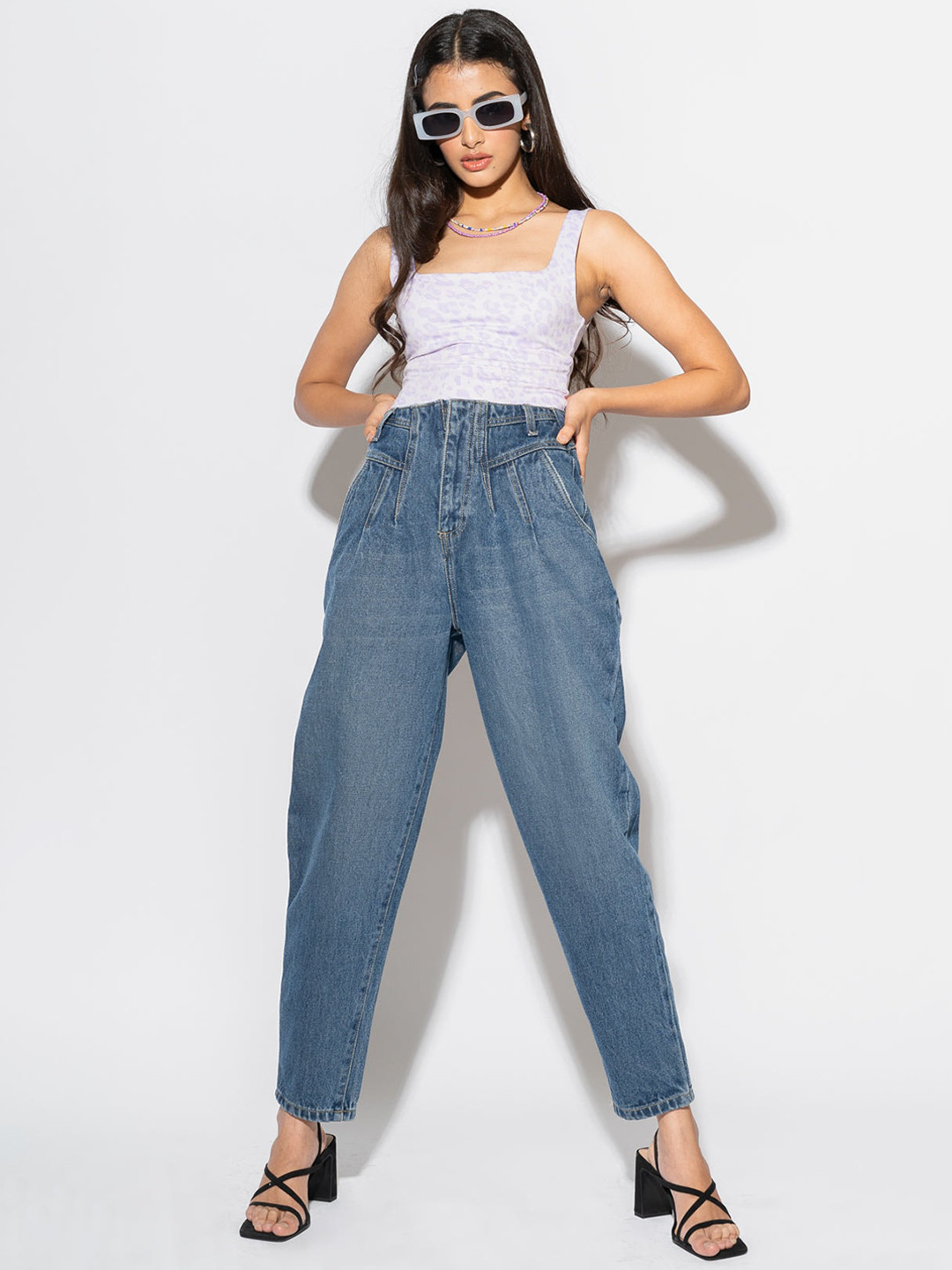 FREAKINS Women Blue High-Rise Tapered Fit Cropped Jeans