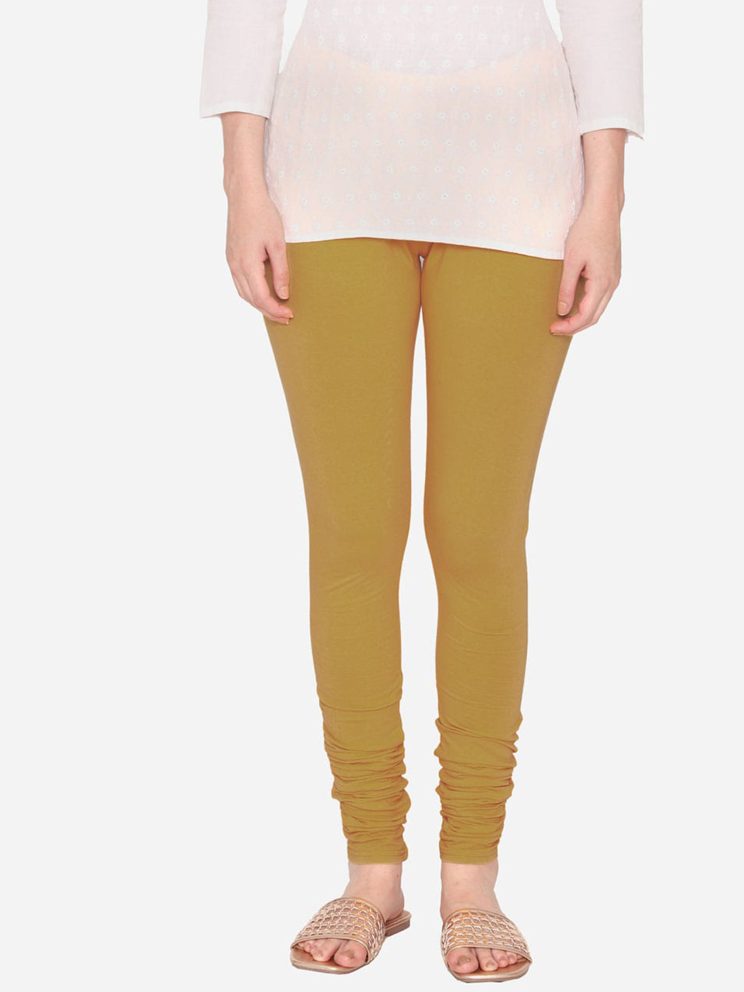 Vami Women Gold Solid Churidar-Length Leggings