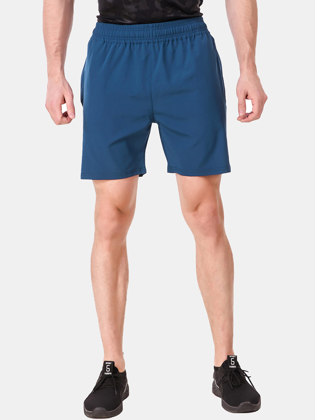 FITINC Men Blue Solid Slim Fit Running Sports Shorts