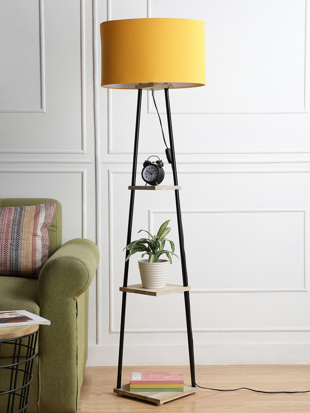 SANDED EDGE Yellow 3 Tier Storage Shelf Floor Lamp